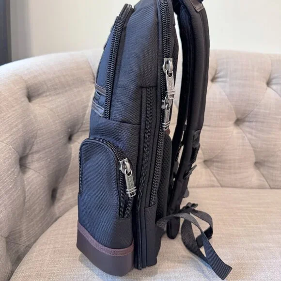 Tumi alpha bravo knox black with brown leather backpack